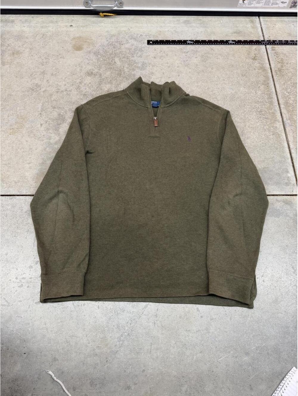 vintage polo ralph lauren olive and purple quarter zip sweater size xl